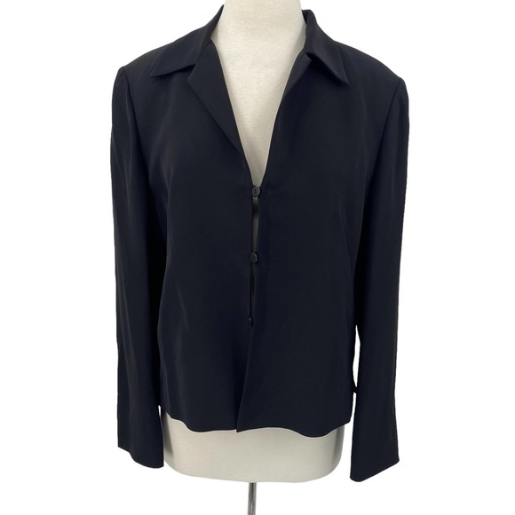 Vintage 90s Carlisle Silk Blazer Button Up Front Split Hem Cuffs Black W… - Picture 3 of 7